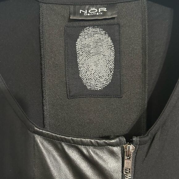 NÖR Denmark Midi Dress size US 2 Black Jersey Full Zip-up Faux Leather Panels - Picture 4 of 16